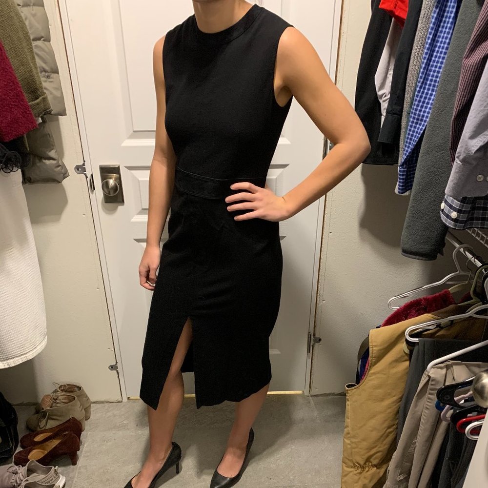Theory Black Sheath Dress w/ Suede Detail Size 6